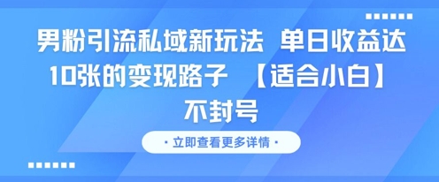 男粉引流私域新玩法，单日收益达10张的变现路子 【适合小白】不封号