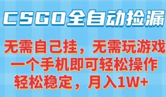 CSGO自动捡漏项目，最新独家玩法，一个手机可操作，新手小白轻松月入1W+，操作简单易上手【揭秘】