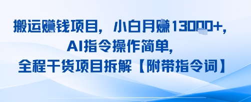 搬运挣钱项目，AI指令操作简单，小白月入1W+，全程干货项目拆解