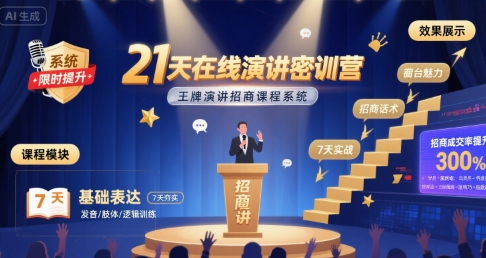 21天在线演讲密训营，王牌演讲招商课程系统