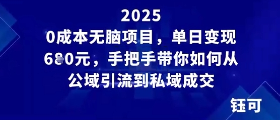 0成本无脑项目，单日变现多张，手把手带你如何从公域引流到私域成交