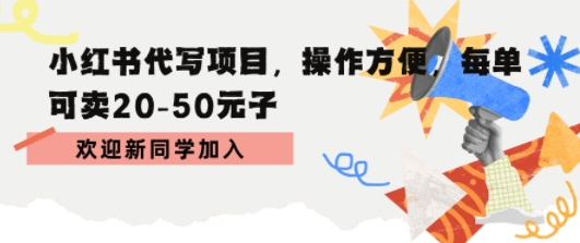 小红书代写项目，操作方便，每单可卖20-50米