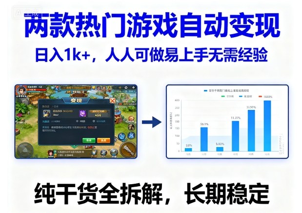 两款热门游戏自动变现，日入1k+，人人可做易上手无需经验，纯干货全拆解，长期稳定【揭秘】