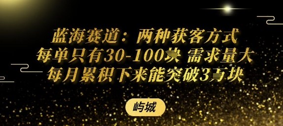 蓝海赛道：两种获客方式每单只有30-100米 需求量大每月累积下来能突破3W