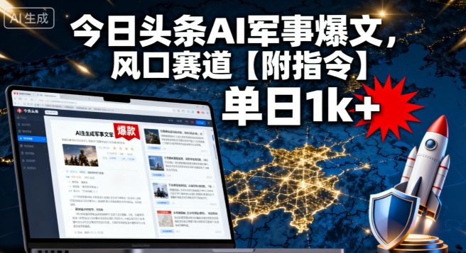 今日头条AI军事爆文，单日1k+，风口赛道【附指令】