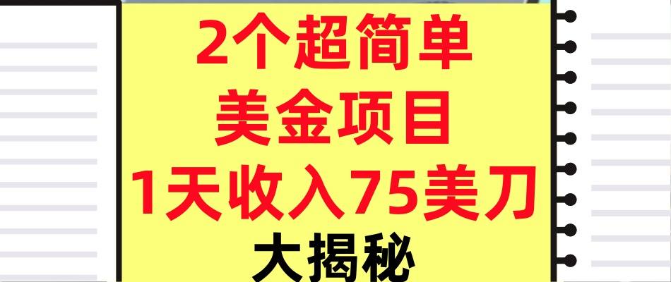 2个超简单美金项目，1天收入75美刀，3分钟学会，内部教程（大揭秘）
