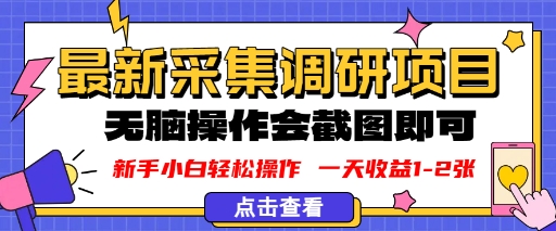 新版采集调研项目，截图上传即可，无脑操作，日收益1-2张