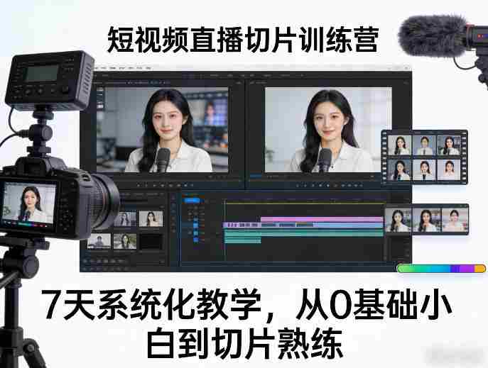 短视频直播切片训练营，7天系统化教学，从0基础小白到切片熟练