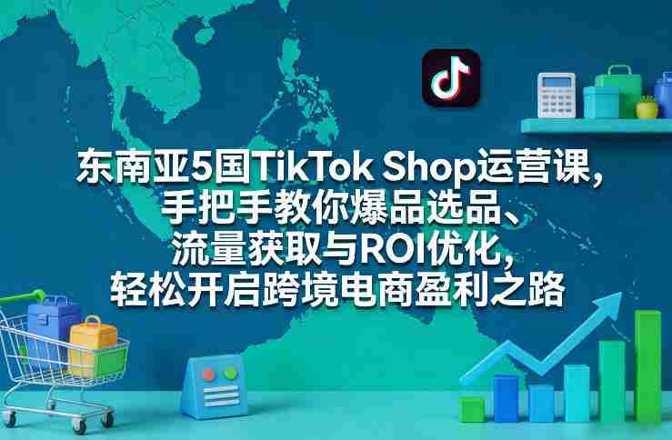 东南亚5国TikTok Shop运营课，手把手教你爆品选品、流量获取与ROI优化，轻松开启跨境电商盈利之路