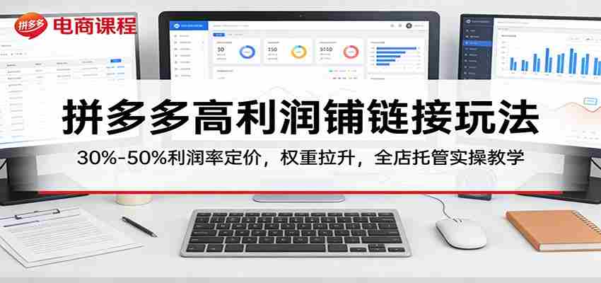 拼多多高利润铺链接玩法：30%–50%利润率定价，权重拉升，全店托管实操教学