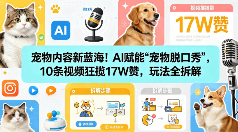 宠物内容新蓝海！AI赋能“宠物脱口秀”，10条视频狂揽17W赞，玩法全拆解
