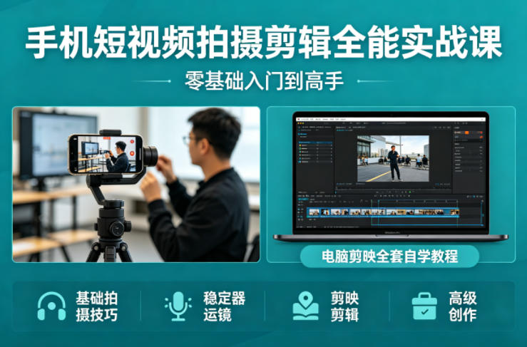 acr55jmubwv.jpg 手机短视频拍摄剪辑全能实战课:零基础入门到高手,稳定器运镜+电脑剪映全套自学教程