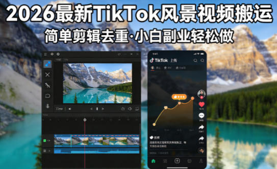 sdnf5g4eds0.jpg 2026最新TikTok风景视频搬运简单剪辑去重,小白副业月入8k