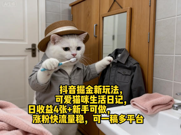 w2bpbqa3jmh.jpg 抖音掘金新玩法,可爱猫咪生活日记,日收益4张+新手可做,涨粉快流量稳,可一稿多平台