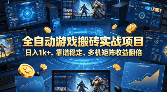 全自动游戏搬砖实战项目，日入1k+，靠谱稳定，多机矩阵收益翻倍【揭秘】