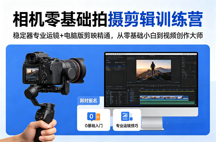 yy4qc4031tm.jpg 相机零基础拍摄剪辑训练营:稳定器专业运镜+电脑版剪映精通,从零基础小白到视频创作大师