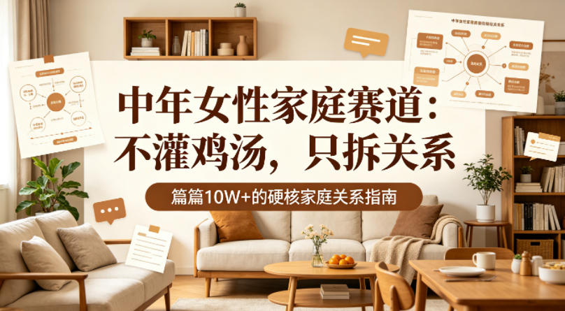 公众号流量主【中年女性家庭赛道】，不讲鸡汤、只拆家庭关系，篇篇10w+