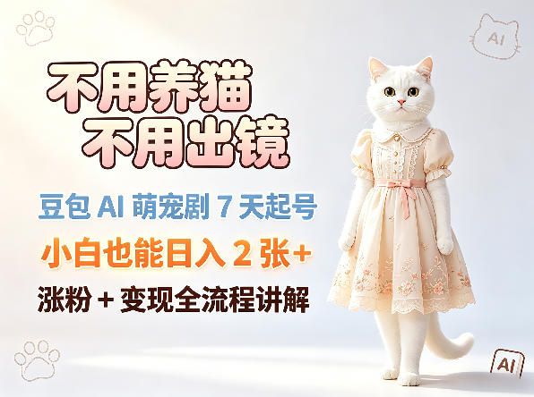 530a13y0axv.jpg 不用养猫不用出镜,豆包AI萌宠剧7天起号,小白也能日入2张+,涨粉+变现全流程讲解