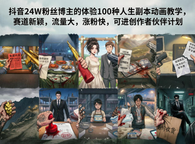 myelghsgbhh.jpg 抖音24W粉丝博主的体验100种人生副本动画教学,赛道新颖,流量大,涨粉快,可进创作者伙伴计划