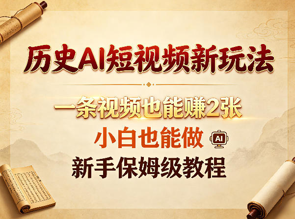 zzydhqmgos4.jpg 历史AI短视频新玩法,一条视频也能賺2张,小白也能做,新手保姆级教程