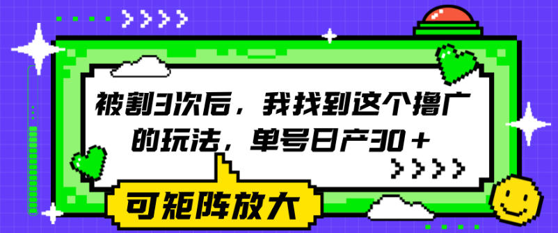 被割3次后，我找到这个撸广的玩法，单号日产30+，可矩阵放大