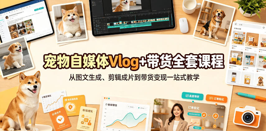 1lgcihad1sh.jpg 宠物自媒体Vlog+带货全套课程|从图文生成、剪辑成片到带货变现一站式教学