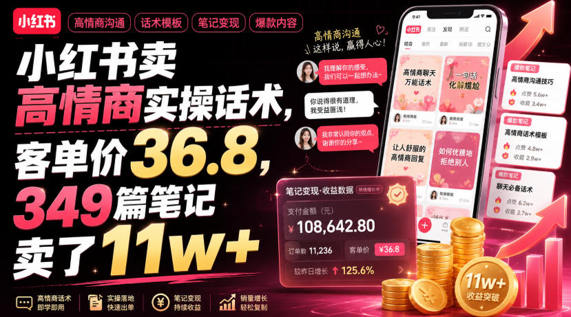 2cx1nzvpuvg.jpg 小红书卖高情商实操话术,客单价36.8,349篇笔记卖了11w+!