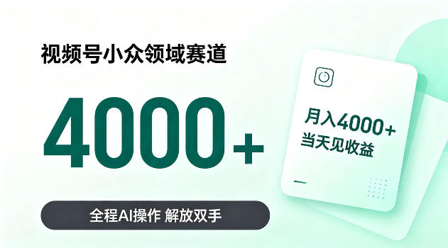 视频号小众领域赛道，月入4k＋当天见收益，全程Ai操作，解放双手！【揭秘】
