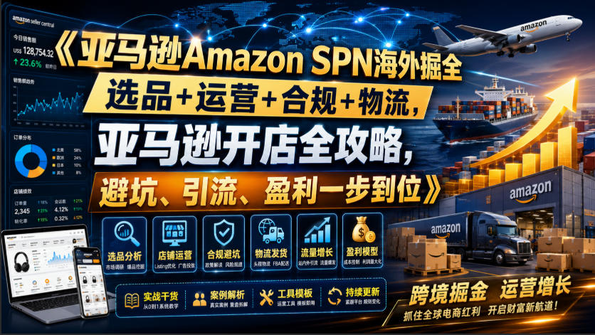 亚马逊Amazon SPN海外掘全，选品+运营+合规+物流，亚马逊开店全攻略，避坑、引流、盈利一步到位