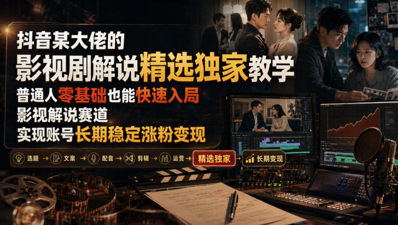 tmony4gajrt.jpg 抖音某大佬的影视剧解说精选独家教学,普通人零基础也能快速入局影视解说赛道,实现账号长期稳定变现