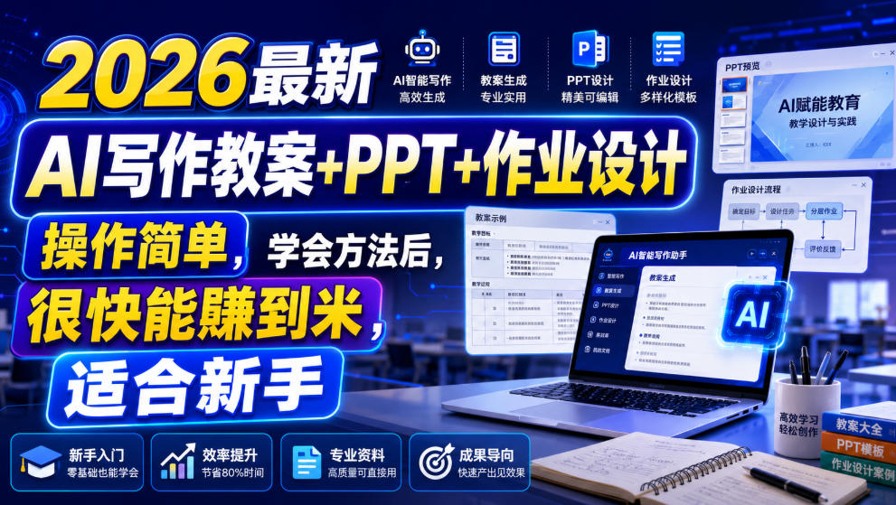 ypyjyrm54qk.jpg 2026最新AI写作教案+PPT+作业设计,操作简单,学会方法后,很快能賺到米,适合新手
