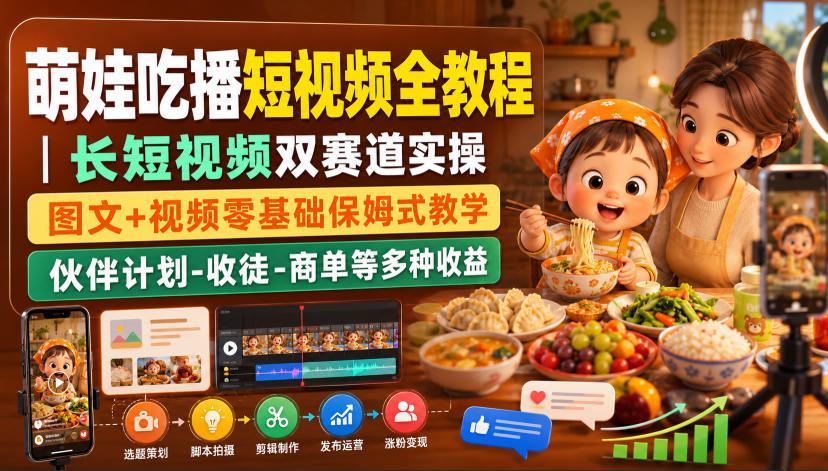 4yi3makovvm.jpg 萌娃吃播短视频全教程|长短视频双赛道实操,图文+视频零基础保姆式教学,伙伴计划-收徒-商单等多种变现方式