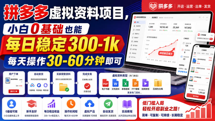 c4c4tq54rpw.jpg 拼多多虚拟资料项目,小白0基础也能每日稳定300-1k,每天操作30-60分钟即可