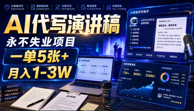 cicmd2lvgeb.jpg AI代写演讲稿,永不失业项目,一单5张+,月入1-3W【揭秘】