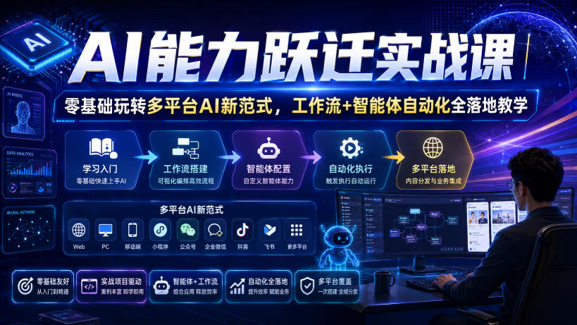 levxlplnt3t.jpg AI能力跃迁实战课|零基础玩转多平台AI新范式,工作流+智能体自动化全落地教学