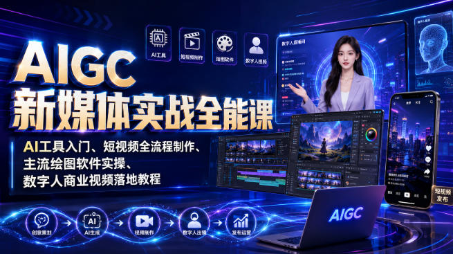 ls24r4b1l4j.jpg AIGC新媒体实战全能课|AI工具入门、短视频全流程制作、主流绘图软件实操、数字人商业视频落地教程