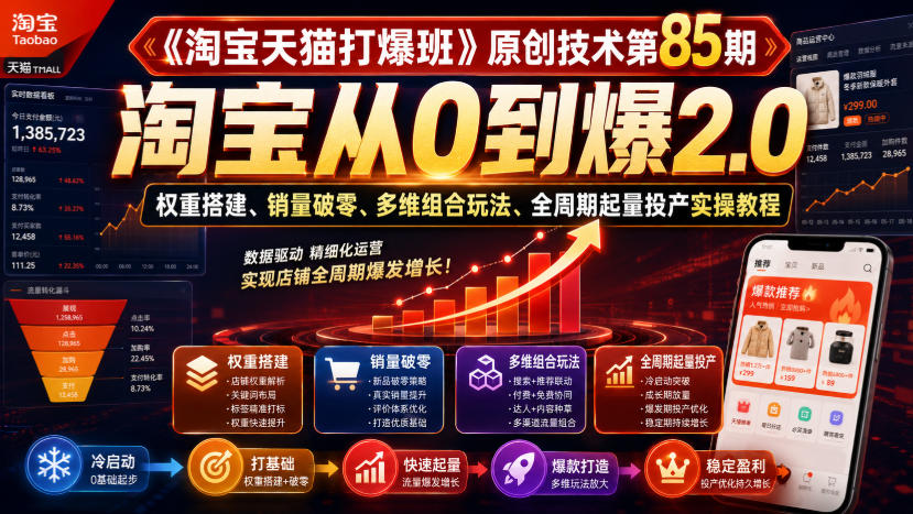 n5hw5zv2ndl.jpg 《淘宝天猫打爆班》原创技术第85期,淘宝从0到爆2.0,权重搭建、销量破零、多维组合玩法、全周期起量投产实操教程