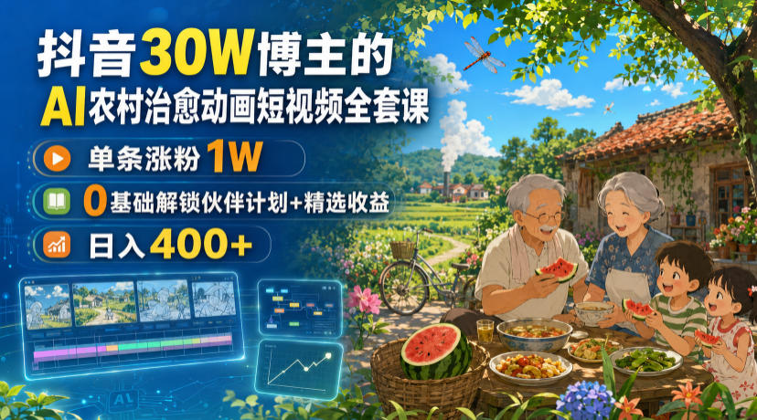 qlp2ewhs2d1.jpg 抖音30W博主的AI农村治愈动画短视频全套课|单条涨粉1W,0基础解锁伙伴计划+精选收益,日入400+